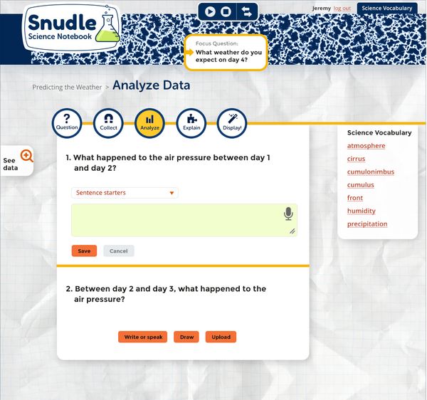 SNUDLE screenshot: analyze-data page