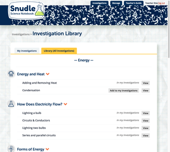 SNUDLE screenshot: investigation library